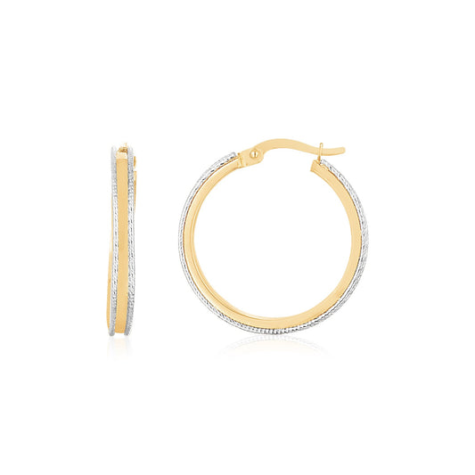 14K Two Tone Gold Diamond Cut Round Hoop Earrings