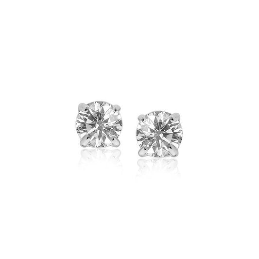 Sterling Silver Stud Earrings with White Hue Faceted Cubic Zirconia(5mm)