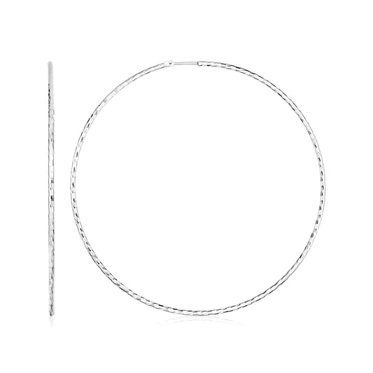 Sterling Silver Large Textured Round Hoop Earrings(1.6x60mm)