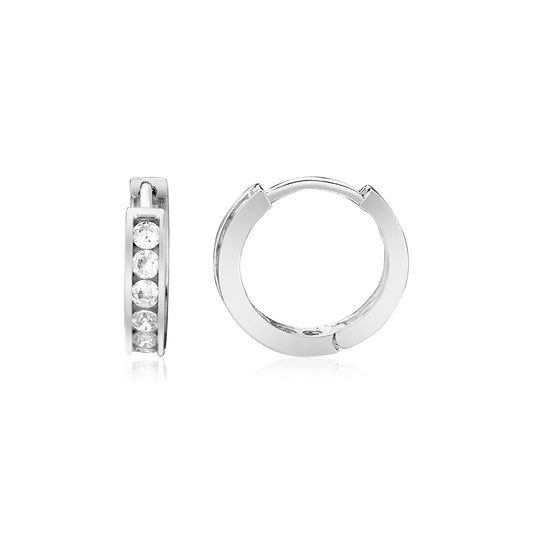 Sterling Silver Petite Hoop Earrings with Cubic Zirconias(3x10mm)