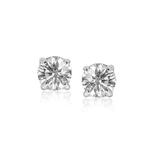 Sterling Silver Stud Earrings with White Hue Faceted Cubic Zirconia(7mm)