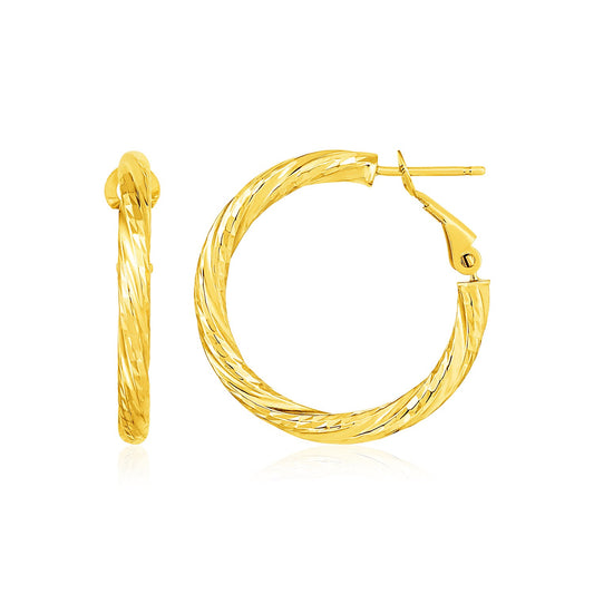 14k Yellow Gold Petite Twisted Round Hoop Earrings(3x20mm)
