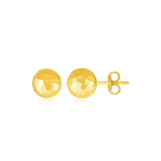 14k Yellow Gold Ball Earrings with Faceted Texture(5mm)